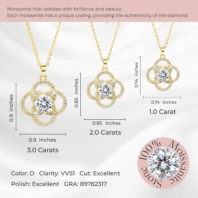 Moissanite Pendant Necklace for Women – 925 Sterling Silver Necklace for Women Infinity Pendant, Dainty Silver Jewelry Gift Box for Mom Wife Girlfriend – Birthday Anniversary 1-3 CT