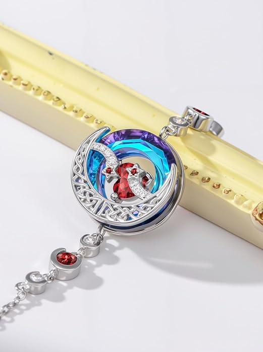 TOUPOP Birthstone Bracelet Moon and Star Bracelet 925 Sterling Silver Blue Crystal Jewelry Birthday Christmas Gifts for Women
