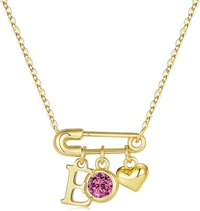 MONOOC Christmas Gifts for Women Girls - 14K-Gold-Plated Dainty Paperclip Heart Initial Necklace Birthstone Necklace Jewelry Birthday Gifts for Women Her Mom Friend Wife Sister