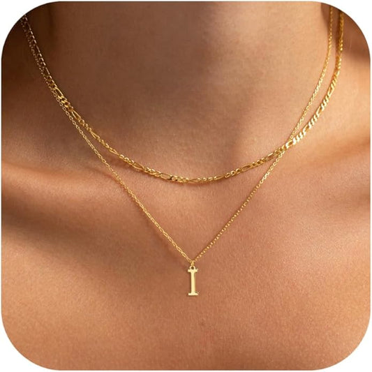 Initial Necklaces for Women Dainty Gold Silver Layered Letter Pendant Necklace Cute Figaro Chain Choker Necklace Personalized Trendy Stuff Jewelry Stack Gift for Women Her