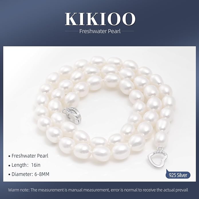 Kikioo Freshwater Cultured Pearl Necklace for Women, 6MM-8MM Dainty Pearl Choker Necklace, Wedding Jewelry, Simple Beaded Pearl Necklace, Delicate Bridesmaid Jewelry Gifts