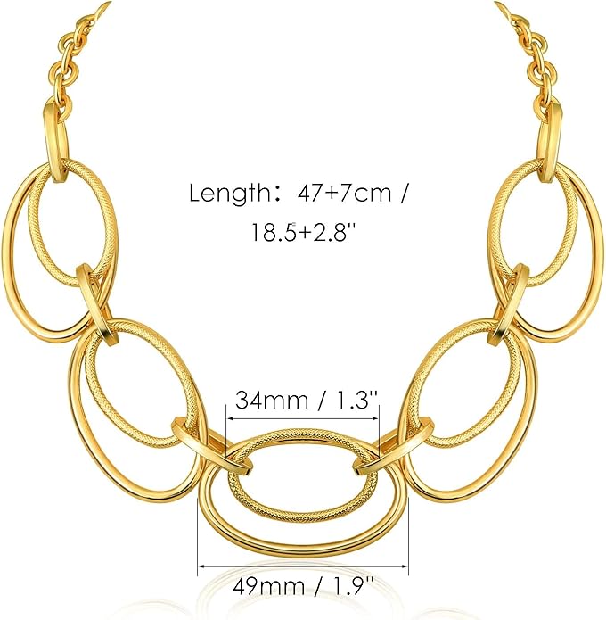 Chunky Gold Necklace for Women: 14k Gold Plated Loop Chain Link Statement Choker Necklace for Women - Chunky Fashion Pendant Jewelry