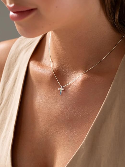 U7 Cross Necklace for Women,Silver/14K Gold Large or Small Cross Necklaces with CZ Diamond,Faith Birthday/Christmas Gift for Her Women Mother Daughter Grandmother