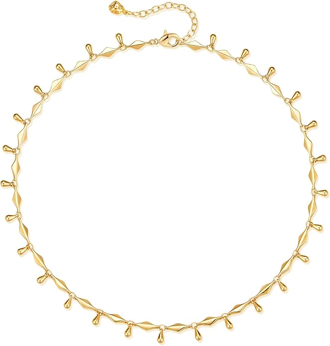 MTMY Beaded Necklaces for Women 14K Gold Plated Dainty Colorful Green/Rose Beaded Pearl Choker Necklace Delicate Boho Choker Necklace Jewelry Gift