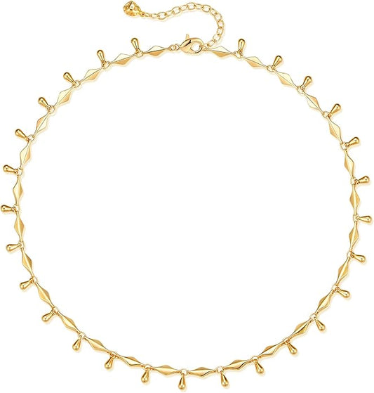 MTMY Beaded Necklaces for Women 14K Gold Plated Dainty Colorful Green/Rose Beaded Pearl Choker Necklace Delicate Boho Choker Necklace Jewelry Gift