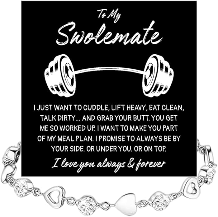 To My Swolemate Bracelet, Fitness Jewelry for Her, Motivational Bracelet for Gym Lovers with Message Card and Box, Weightlifting Swolemate Gift on Birthday, Christmas, Valentine Day