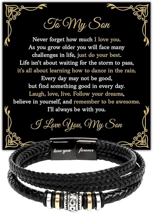 To My Son Bracelet from Dad with Heartfelt Message, Bracelets For Men, Birthday Gift for Son from Mom and Dad, Graduation Christmas Gifts for Him