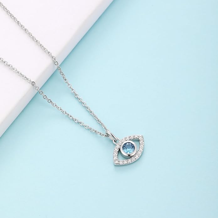 White Gold 14K Gold Plated Necklaces for Women Evil Eye Necklace for Women Girls Evil Eye Hamsa Hand of Fatima Pendant Necklace Good Luck Necklace Jewelry
