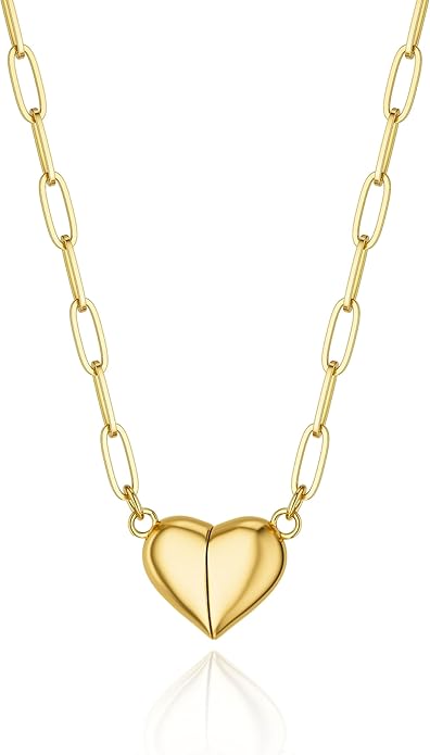 Tewiky Cute Heart Necklace Tiny 14k Gold Heart Pendant Choker Necklaces Small Gold Love Open Heart Chain Necklace for Women Dainty Gold Necklace Gifts for Her