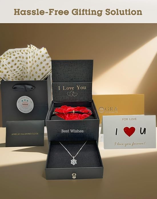 Mothers Day Gifts, Mom Gifts from Daughter Son, Necklace for Mom, Silver Necklace Gifts with Rose Flower for Grandma Daughter Girlfriend and Wife on Birthday Anniversary