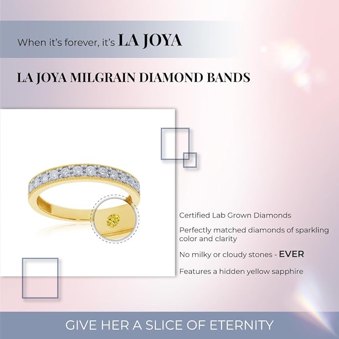 Lab Grown Diamond Wedding Bands for Women | 10K Yellow, White and Rose Gold Certified 1/10 - 1/2 Carat Milgrain Diamond Anniversary Bands, Promise Rings and Stackable Bands