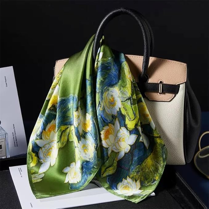 ANDANTINO 100% Mulberry Silk Scarf -21” Lightweight Square Neckerchief – Breathable Digital Printed Scarves with Gift Packed