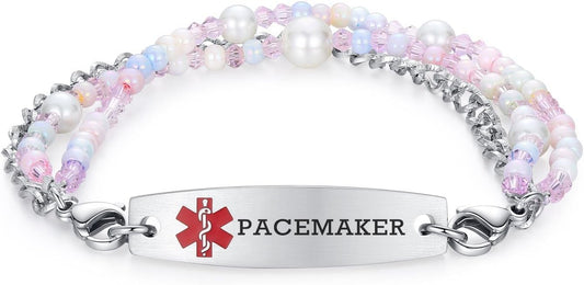 mnmoom 7.5 inch interchangeable Medical id bracelets for Women beads Medical alert bracelets with customize engraving