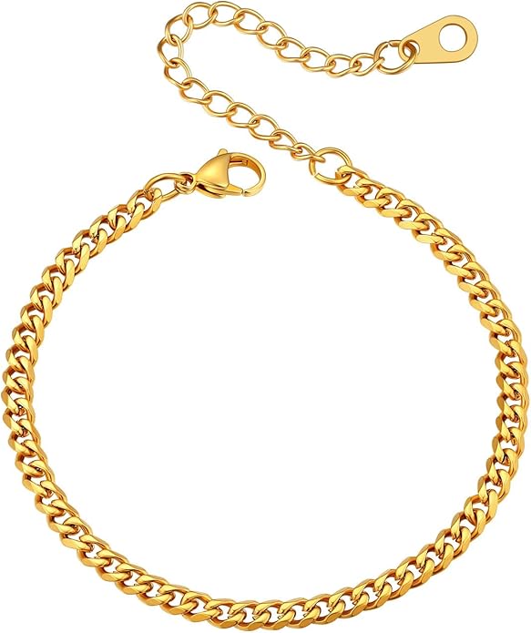 U7 Link Bracelets for Men, Cuban Link/Rope/Watch Band Solid Bracelet, Silver Black Gold Color Wrist Bracelet 3/6/9/12/15mm Width, 6.5/7.5/8.3 Inch Length, Hand Chain Jewelry for Mens Women