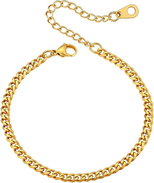 U7 Link Bracelets for Men, Cuban Link/Rope/Watch Band Solid Bracelet, Silver Black Gold Color Wrist Bracelet 3/6/9/12/15mm Width, 6.5/7.5/8.3 Inch Length, Hand Chain Jewelry for Mens Women