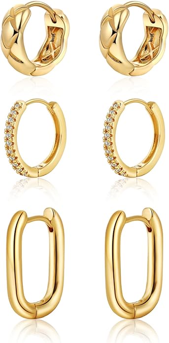 MIDEEO Gold/Sliver Chunky Hoop Earrings Set for Women, 14K Gold Plated Twisted Huggie Hoop Earring Hypoallergenic Thick Open Lightweight Chunky Hoop Earrings Jewelry for Gifts