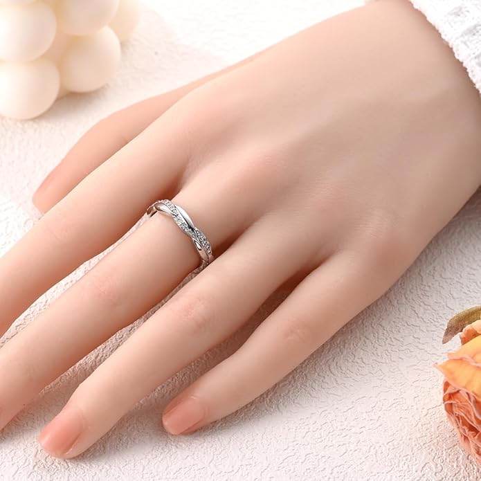 NARMO 925 Sterling Silver Rings for Women Evil Eyes Rings Entwined Line Cubic Zirconia Rings Simple Stackable Finger Rings Engagement Ring Personality Rings Size 6-9