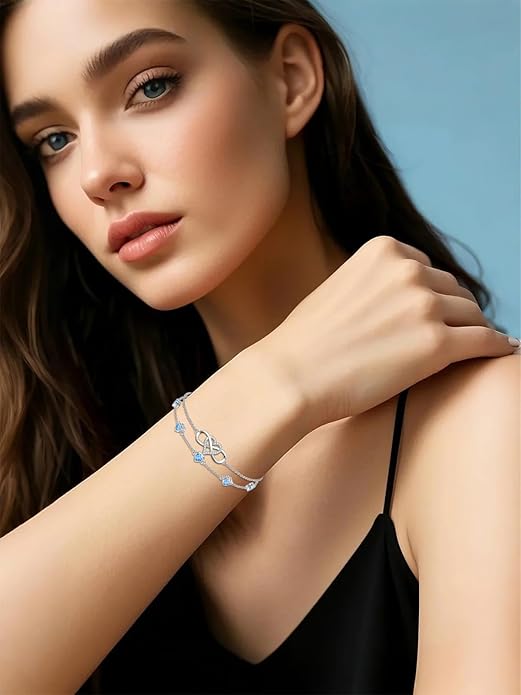 Dorunmo 925 Sterling Silver Infinity Heart Birthstone Anklet Bracelets for Women Best Mother's Day Birthday Jewelry for Wife Girlfriend Mom Her