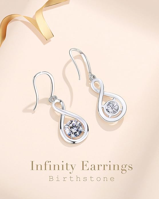 FANCIME Dangle Drop Earrings 925 Sterling Silver Dainty Infinity Round Gemstone Birthstone Jewelry Birthday Gifts for Her Women