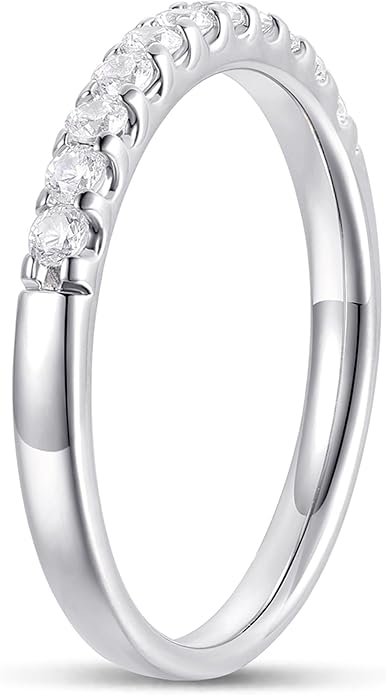 DeMoise 14K Gold Moissanite Wedding Bands 14K Gold Moissanite Wedding Rings 2mm Stackable Band Ring Half Eternity Band for Women
