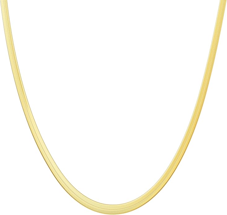 DEARMAY 14K Gold Plated Necklaces for Women, Dainty Gold Herringbone Choker Necklace Thin Layered Snake Chain Jewelry for Gifts