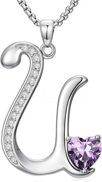 Christmas Gifts for Women Alphabet A to Z Initial Birthstone Pendant Necklaces for Women - 18k White Gold Plated Personalized Name Jewelry Valentine Mothers Day Birthday Gifts for Women Her Girlfriend