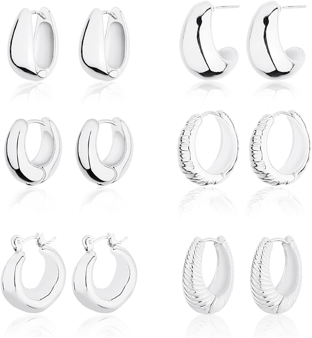 Wgoud Chunky Hoop Earrings Set 14K Gold Plated Hoop Earrings for Women Hypoallergenic, Thick Twisted Huggie Hoops Earring Set