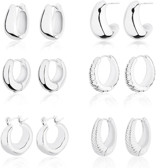 Wgoud Chunky Hoop Earrings Set 14K Gold Plated Hoop Earrings for Women Hypoallergenic, Thick Twisted Huggie Hoops Earring Set