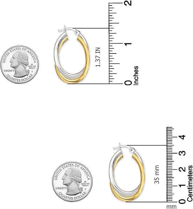 LeCalla 925 Sterling Silver Chunky Hoop Earrings | 14K Two-Tone Three-Tone Hoop Earrings | Intertwining Oval Shape Polished Twisted Hoop Earrings for Women