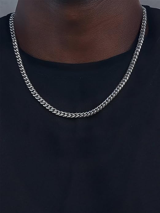 ChainsHouse Miami Cuban Link Chain Necklace for Men, 4.8mm/6mm/10mm/14mm Width, 14K Gold Plated/Stainless Steel/Black Mens Chunky Hip Hop Necklace Curb Chains, 14"-30" Length, Come Gift Box