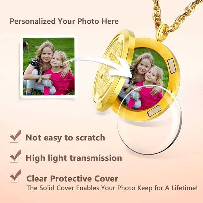 Supcare Locket Necklace That Holds Pictures-Engraved Photo Pendant Custom Jewellery Gifts for Men Women (with Jewellery Gift Box)