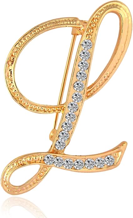 BeeGift Letter Brooch Pins Initial Rhinestone Brooch for Women Crafts,Rhinestone Crystal Lapel Pin Brooches Gold A-Z 26 Letters