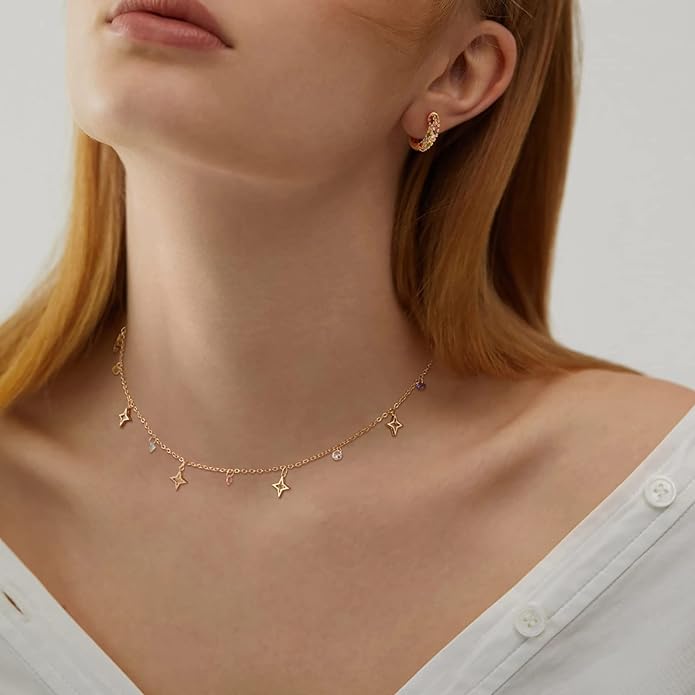 MTMY Beaded Necklaces for Women 14K Gold Plated Dainty Colorful Green/Rose Beaded Pearl Choker Necklace Delicate Boho Choker Necklace Jewelry Gift