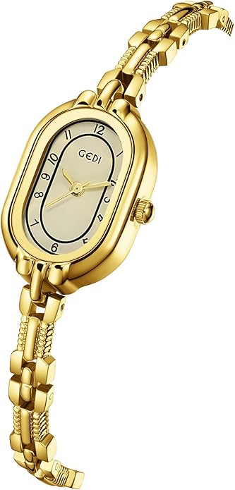 Women's Vintage Oval Watches Luxury Minimalism Bracelet Small Gold Tone Watch Ladies Analog Waterproof Watch Fashion Bangle Bracelet Dress Watch with Stainless Steel Band
