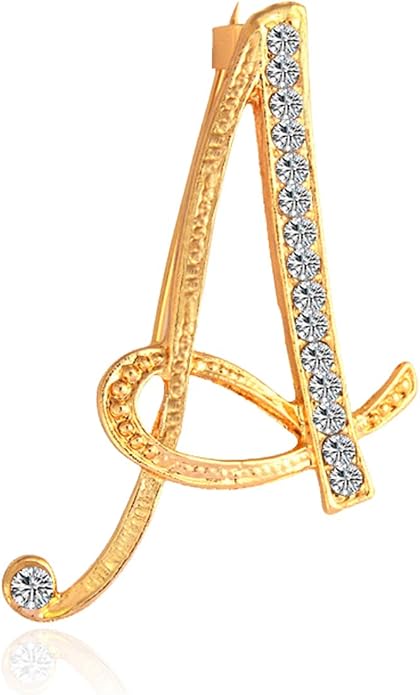 BeeGift Letter Brooch Pins Initial Rhinestone Brooch for Women Crafts,Rhinestone Crystal Lapel Pin Brooches Gold A-Z 26 Letters