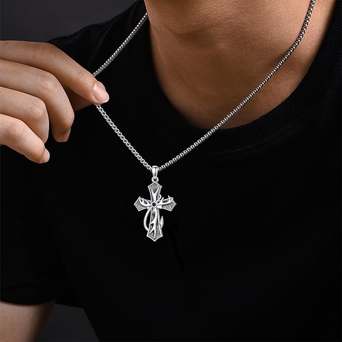 KoyeKei Cross Necklace for Men 925 Sterling Silver Celtic Cross Pendant Christian Jewelry Religious Christmas Gifts for Women