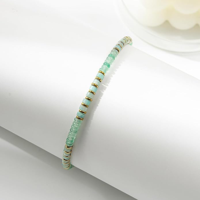 XIJIN Natural Stone Beaded Anklets for Women Handmade Beach Boho Turquoise Beads Ankle Bracelet Jewelry Gift for Her