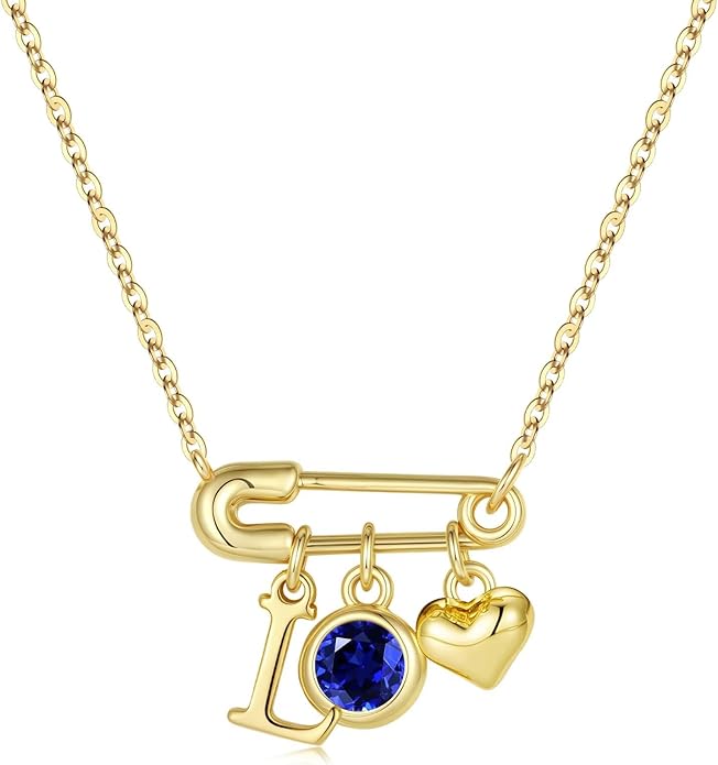 MONOOC Christmas Gifts for Women Girls - 14K-Gold-Plated Dainty Paperclip Heart Initial Necklace Birthstone Necklace Jewelry Birthday Gifts for Women Her Mom Friend Wife Sister