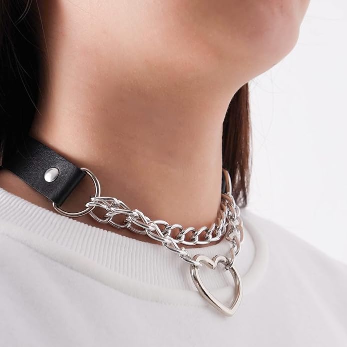 MILAKOO PU Leather Punk Choker Necklaces Circle/Heart Charm Adjustable Collar Necklace for Women