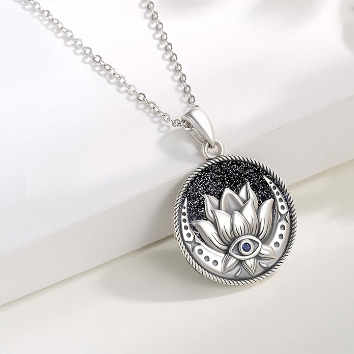 Evil Eye Necklace for Women 925 Sterling Silver, Protection Necklace with Blue Evil Eye Charm, Evil Eye/Lotus Pendant Jewelry, Birthday Christmas Gifts for Her
