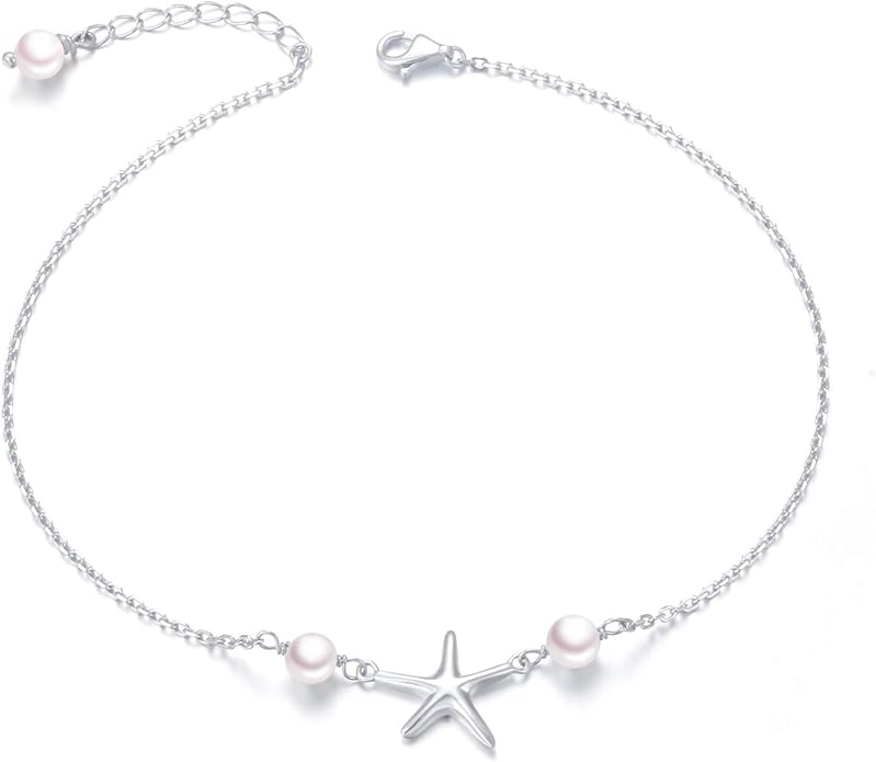 Anklet for Women S925 Sterling Silver Adjustable Foot Evil Eye Starfish Heart Bead Butterfly Celtic Knot Cross Multilayer Layered Ankle Bracelet Jewelry