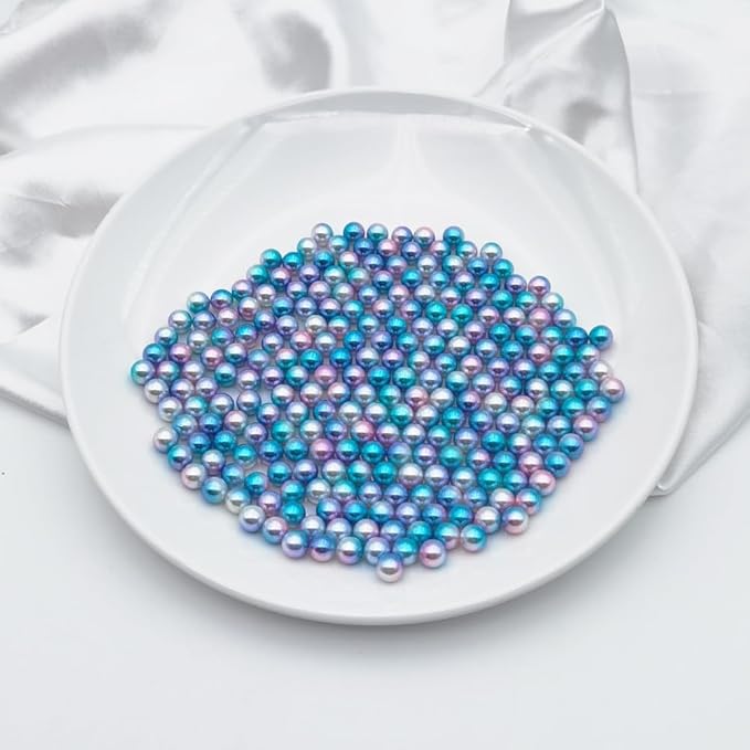 INSPIRELLE 1100 Pieces Gradient Undrilled ABS Art Faux Pearls for Vase Fillers, 8mm Blue-Purle No Hole Makeup Beads Mermaid Imitation Round Pearl Beads for Table Scatter Home Wedding Decoration