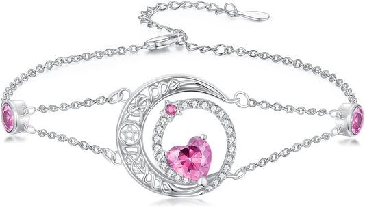 Dorunmo 925 Sterling Silver Moon Heart Birthstone Anklet Bracelets for Women Best Mother's Day Birthday Jewelry for Wife Girlfriend Mom Her