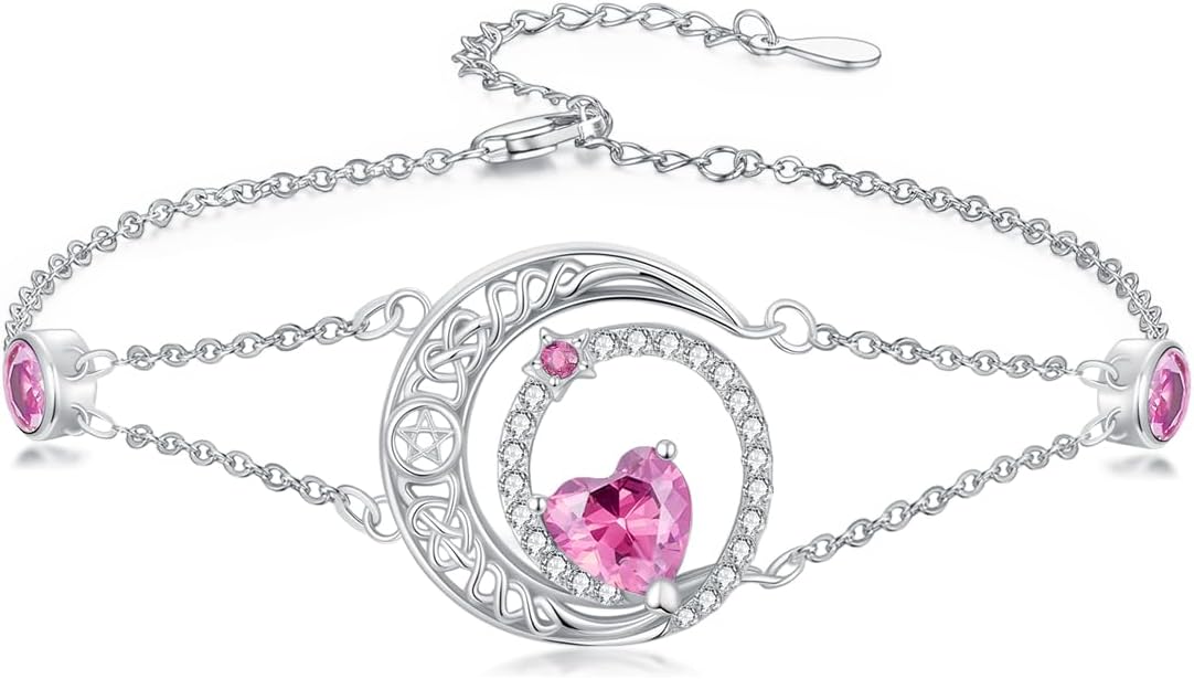 Dorunmo 925 Sterling Silver Moon Heart Birthstone Anklet Bracelets for Women Best Mother's Day Birthday Jewelry for Wife Girlfriend Mom Her