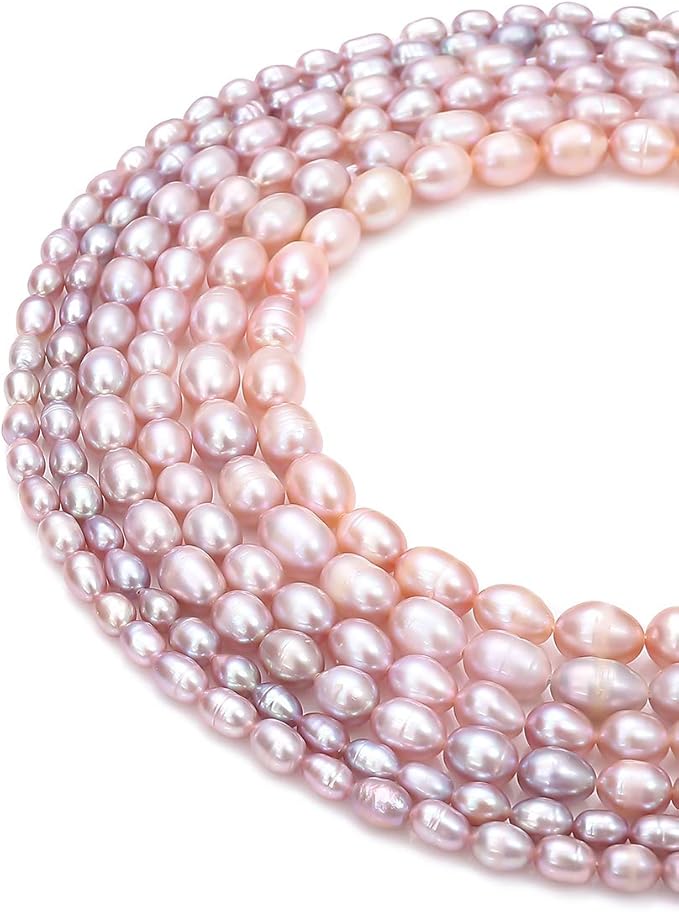 BEADIA Natural Pearl Beads Rice 7-8mm Purple Freshwater Cultured Loose Gemstone Beads for DIY Jewelry Making 13.8''/Strand