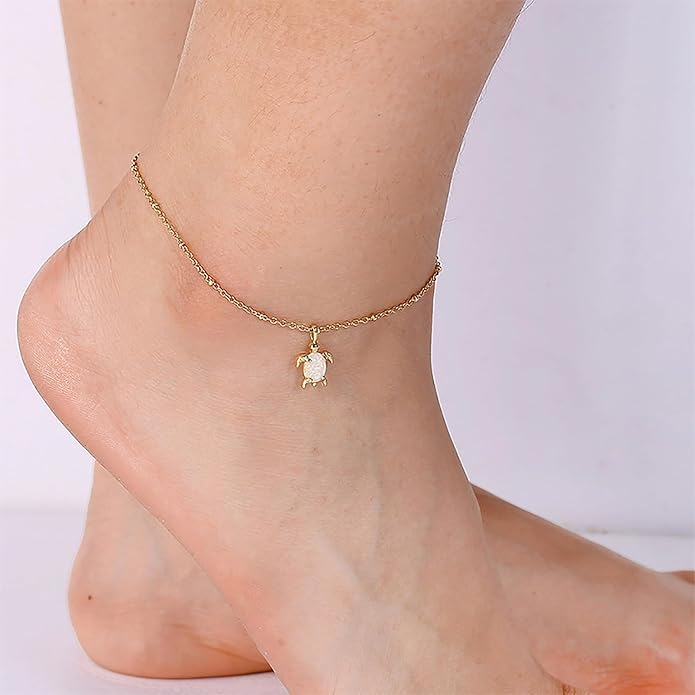 Lit Wall Gold Anklets for Women 18K Gold Plated Adjustable Summer Simple Foot Jewelry Ankle Bracelet for Women