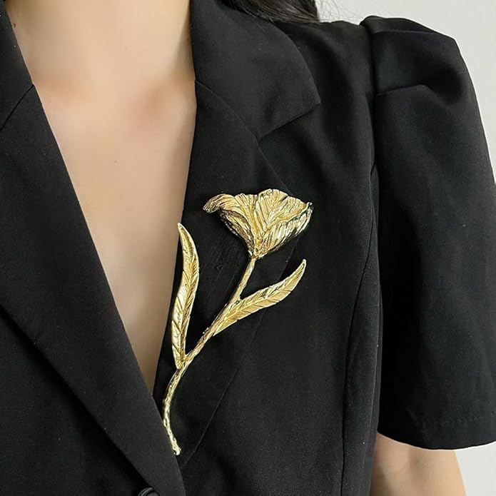 Large Gold Rose Flower Brooches for Women Floral Brooch Pins Womens Vintage Womens Brooch for Dress Clothes Corsage Clothing Brooches Accessories Fashion Exaggerated Metal Corsages Pin Jewelry