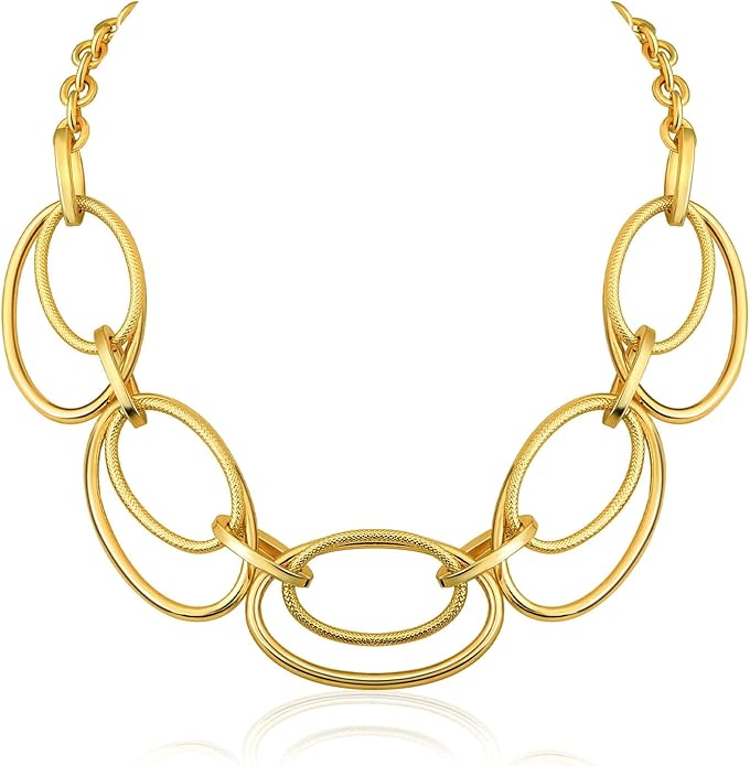 Chunky Gold Necklace for Women: 14k Gold Plated Loop Chain Link Statement Choker Necklace for Women - Chunky Fashion Pendant Jewelry