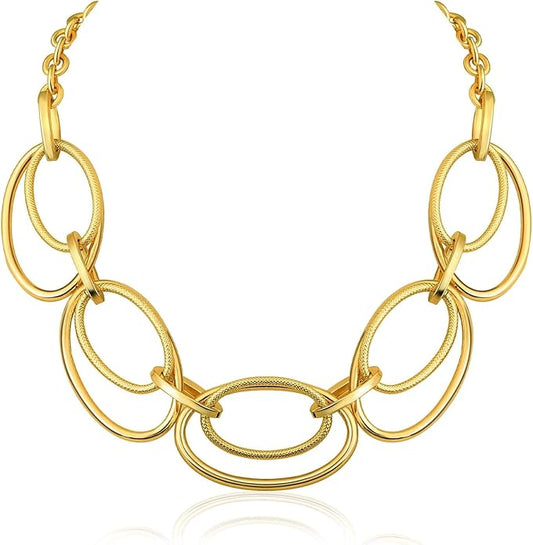 Chunky Gold Necklace for Women: 14k Gold Plated Loop Chain Link Statement Choker Necklace for Women - Chunky Fashion Pendant Jewelry