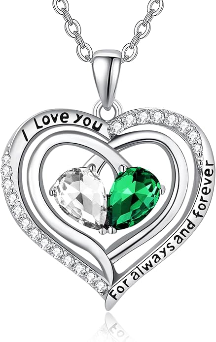 Zeuslia Double Birthstone Necklace Gifts for Wife - 925 Sterling Silver Sunflower/Rose/Crown Cross/Compass/Heart Pendant I Love You Necklace, Anniversary Birthday Gifts for Wife Girlfriend Mom Her